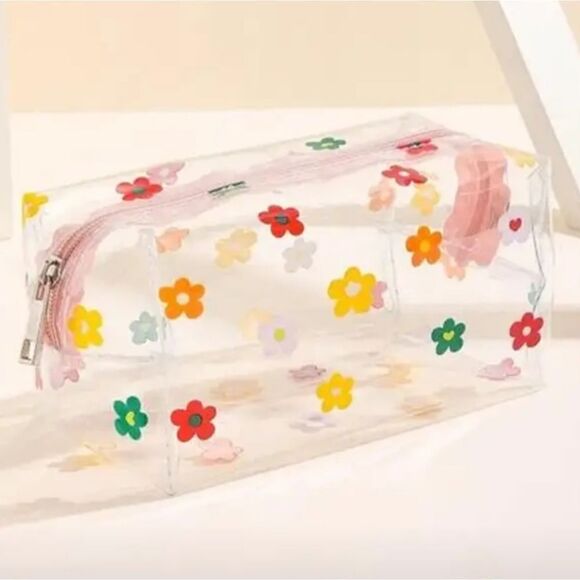 PVC Clear Floral Makeup Cosmetic Bag Pouch - Picture 3 of 3